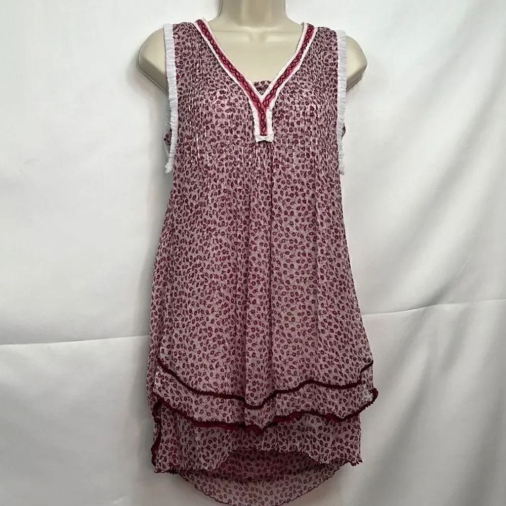 Poupette St Barth silk print layered top mini dress in Pink size small EUC